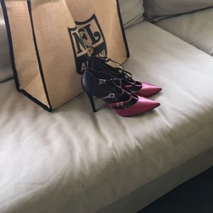 Jimmy Choi Triple Buckle T a strap Pointy Toe Pump